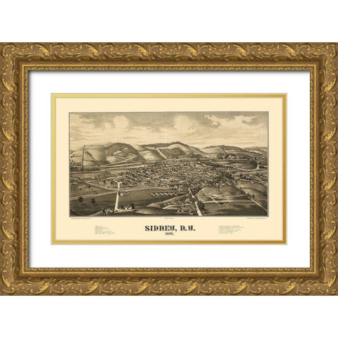 Sidney New York - Burleigh 1887  Gold Ornate Wood Framed Art Print with Double Matting by Burleigh
