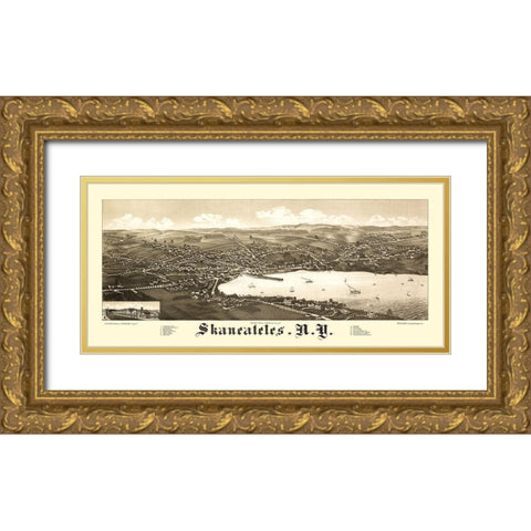 Skaneateles New York - Burleigh 1884  Gold Ornate Wood Framed Art Print with Double Matting by Burleigh