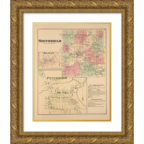 Smithfield New York Landowner - Whitman 1875 Gold Ornate Wood Framed Art Print with Double Matting by Whitman