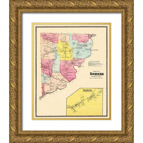 Somers New York Landowner - Beers 1868 Gold Ornate Wood Framed Art Print with Double Matting by Beers