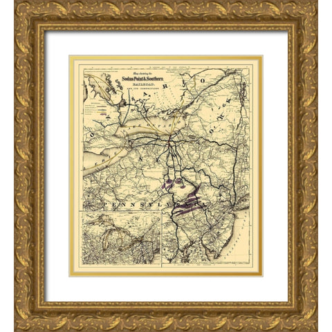 Sodus Point and Southern Railroad - Colton 1872 Gold Ornate Wood Framed Art Print with Double Matting by Colton