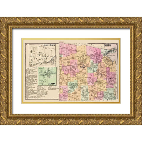 Sodus, Sodus Point, Alton New York Landowner Gold Ornate Wood Framed Art Print with Double Matting by Beers