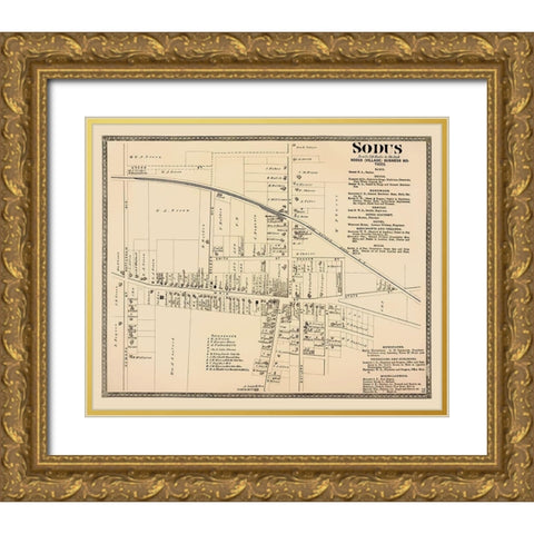 Sodus New York Landowner - Beers 1874 Gold Ornate Wood Framed Art Print with Double Matting by Beers