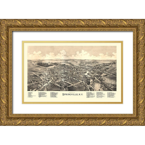 Springville New York - Burleigh 1892  Gold Ornate Wood Framed Art Print with Double Matting by Burleigh