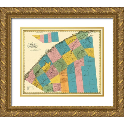 St. Lawrence New York - Burr 1829 Gold Ornate Wood Framed Art Print with Double Matting by Burr