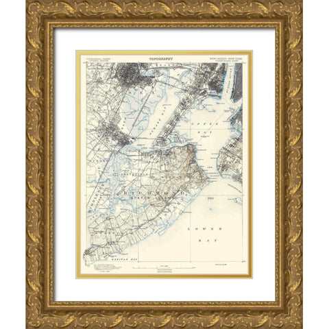 Staten Island New York New Jersey Sheet Gold Ornate Wood Framed Art Print with Double Matting by USGS