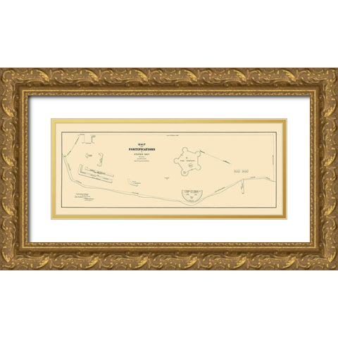 Staten Island New York Fortifications 1827 Gold Ornate Wood Framed Art Print with Double Matting by Roberdrane