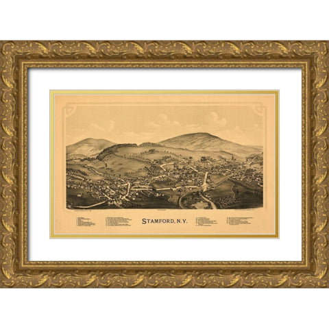 Stamford New York - Burleigh 1890  Gold Ornate Wood Framed Art Print with Double Matting by Burleigh