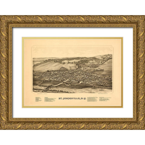 Saint Johnsonville New York - Burleigh 1890  Gold Ornate Wood Framed Art Print with Double Matting by Burleigh