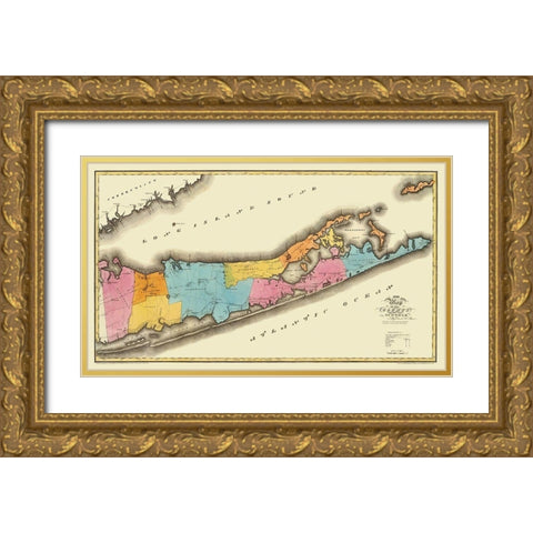 Suffolk New York - Burr 1829 Gold Ornate Wood Framed Art Print with Double Matting by Burr