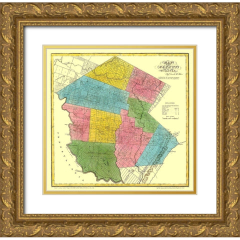 Sullivan New York Landowner - Burr 1829 Gold Ornate Wood Framed Art Print with Double Matting by Burr