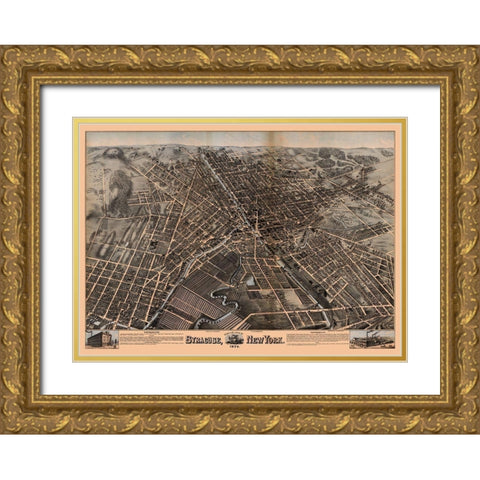 Syracuse New York - Bailey 1874  Gold Ornate Wood Framed Art Print with Double Matting by Bailey