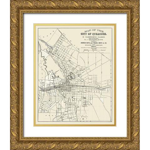 Syracuse New York - Clarke 1871  Gold Ornate Wood Framed Art Print with Double Matting by Clarke