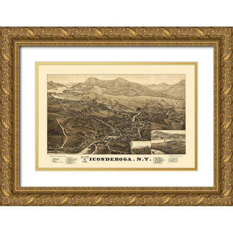 Ticonderoga City New York - Beck 1884 Gold Ornate Wood Framed Art Print with Double Matting by Beck