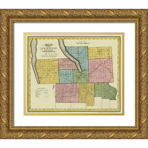 Tompkins New York - Burr 1829 Gold Ornate Wood Framed Art Print with Double Matting by Burr