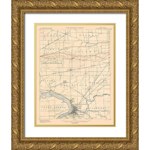 Tonawanda New York Quad - USGS 1900 Gold Ornate Wood Framed Art Print with Double Matting by USGS