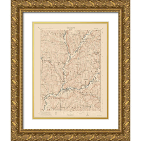 Unadilla New York Quad - USGS 1918 Gold Ornate Wood Framed Art Print with Double Matting by USGS