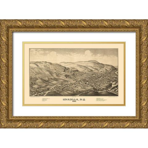 Unadilla New York - Burleigh 1887  Gold Ornate Wood Framed Art Print with Double Matting by Burleigh