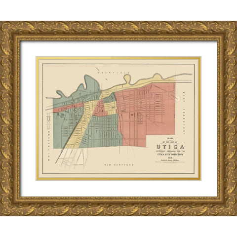 Utica New York - Francis 1876  Gold Ornate Wood Framed Art Print with Double Matting by Francis