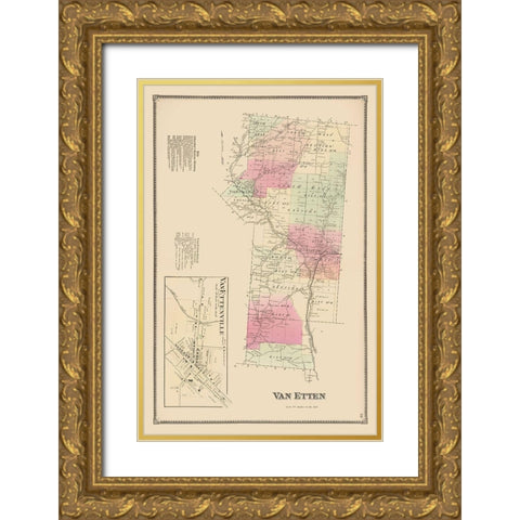 Van Etten New York Landowner - Beers 1869 Gold Ornate Wood Framed Art Print with Double Matting by Beers