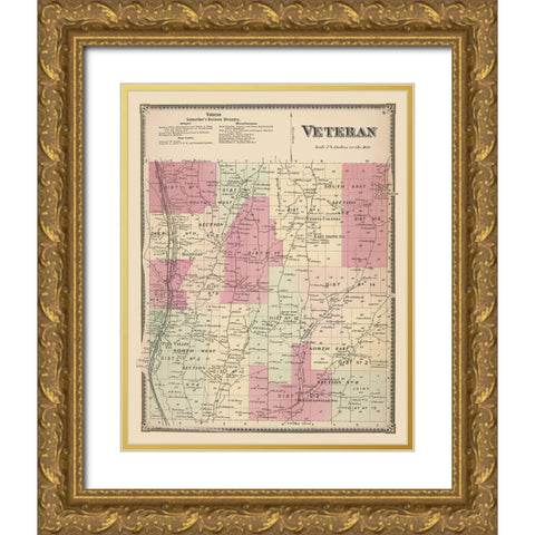 Veteran New York Landowner - Beers 1869 Gold Ornate Wood Framed Art Print with Double Matting by Beers