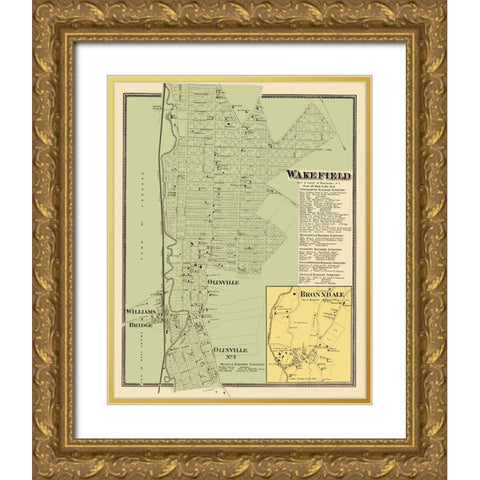 Wakefield New York Landowner - Beers 1868 Gold Ornate Wood Framed Art Print with Double Matting by Beers