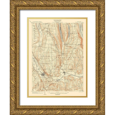 Wayland New York Quad - USGS 1904 Gold Ornate Wood Framed Art Print with Double Matting by USGS