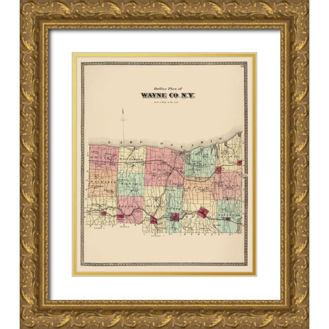 Wayne New York - Beers 1875 Gold Ornate Wood Framed Art Print with Double Matting by Beers