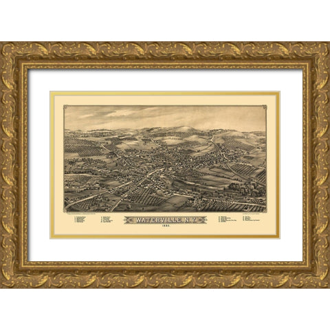 Waterville New York - Burleigh 1885  Gold Ornate Wood Framed Art Print with Double Matting by Burleigh