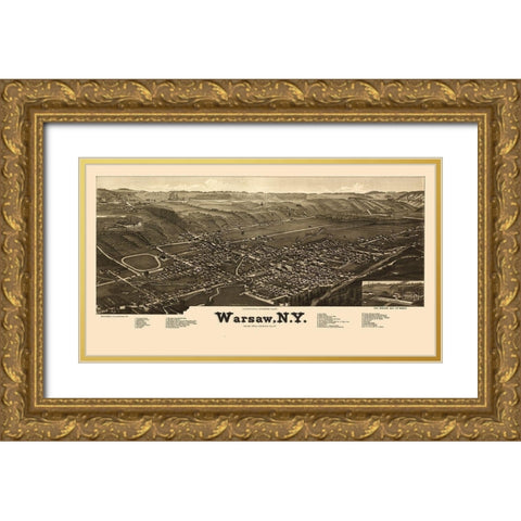 Warsaw New York - Burleigh 1885  Gold Ornate Wood Framed Art Print with Double Matting by Burleigh