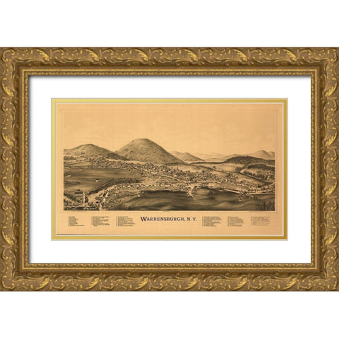 Warrensburg New York - Burleigh 1891  Gold Ornate Wood Framed Art Print with Double Matting by Burleigh