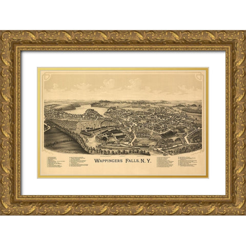 Wappingers Falls New York - Burleigh 1889  Gold Ornate Wood Framed Art Print with Double Matting by Burleigh
