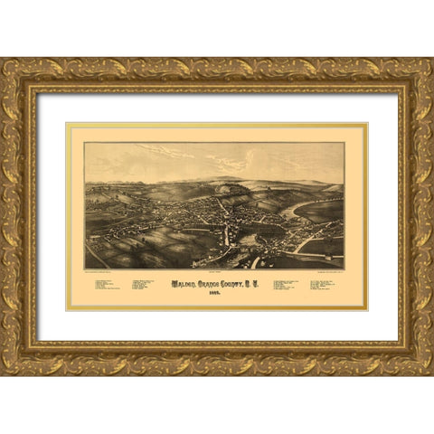 Walden New York - Burleigh 1887  Gold Ornate Wood Framed Art Print with Double Matting by Burleigh