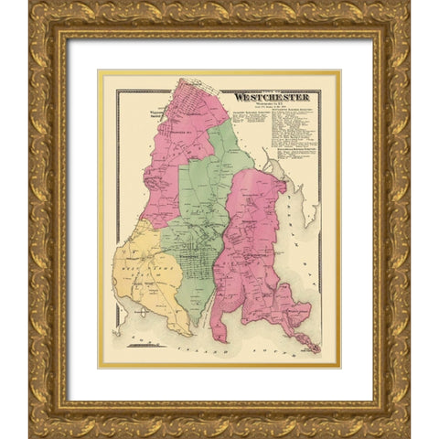 Westchester New York Landowner - Beers 1868 Gold Ornate Wood Framed Art Print with Double Matting by Beers