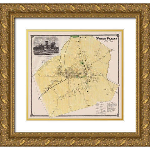 White Plains New York Landowner - Bien 1893 Gold Ornate Wood Framed Art Print with Double Matting by Bien