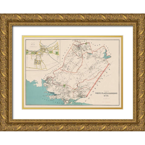 White Plains, Harrison, Rye New York Landowner Gold Ornate Wood Framed Art Print with Double Matting by Bien
