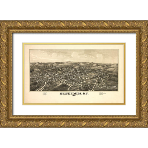 White Plains New York - Burleigh 1887  Gold Ornate Wood Framed Art Print with Double Matting by Burleigh
