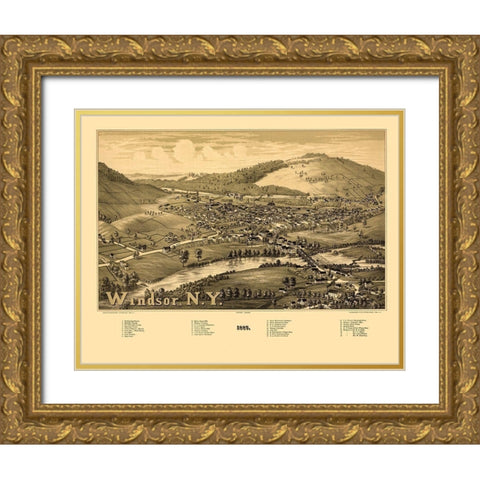 Windsor New York - Burleigh 1887  Gold Ornate Wood Framed Art Print with Double Matting by Burleigh
