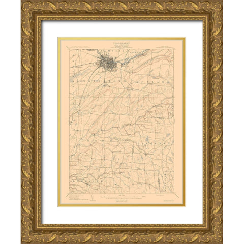 Watertown New York Quad - USGS 1909 Gold Ornate Wood Framed Art Print with Double Matting by USGS