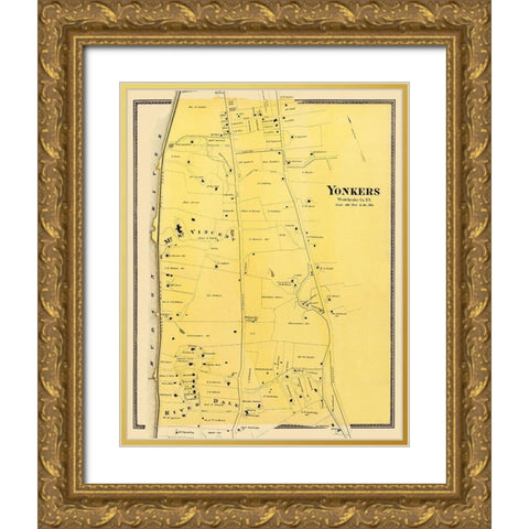 Yonkers, Central New York Landowner - Beers 1868 Gold Ornate Wood Framed Art Print with Double Matting by Beers