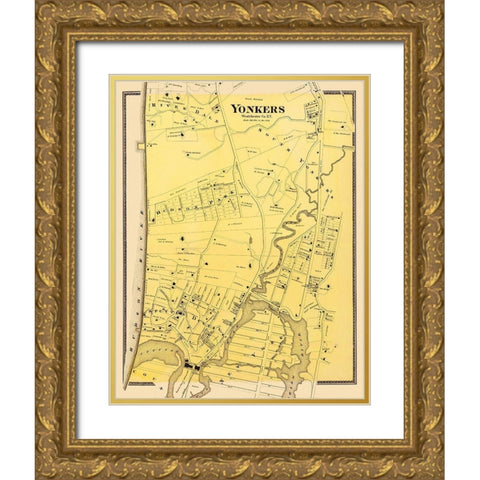 Yonkers, Southern New York Landowner - Beers 1868 Gold Ornate Wood Framed Art Print with Double Matting by Beers
