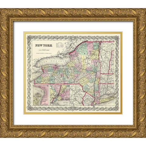 New York - Colton 1855 Gold Ornate Wood Framed Art Print with Double Matting by Colton