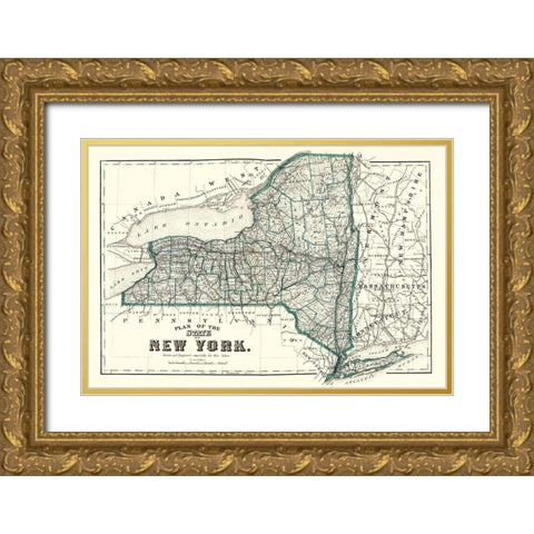 New York Planning - 1873 Gold Ornate Wood Framed Art Print with Double Matting by Unknown