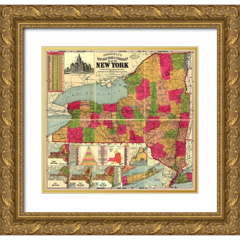 New York Railroads and Townships - Bridgman 1896 Gold Ornate Wood Framed Art Print with Double Matting by Bridgman