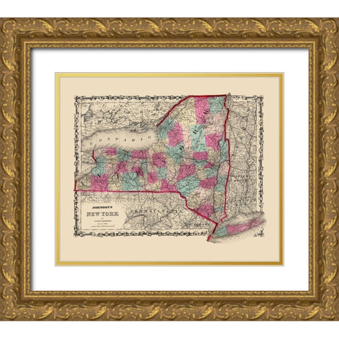 New York - Johnson 1860 Gold Ornate Wood Framed Art Print with Double Matting by Johnson