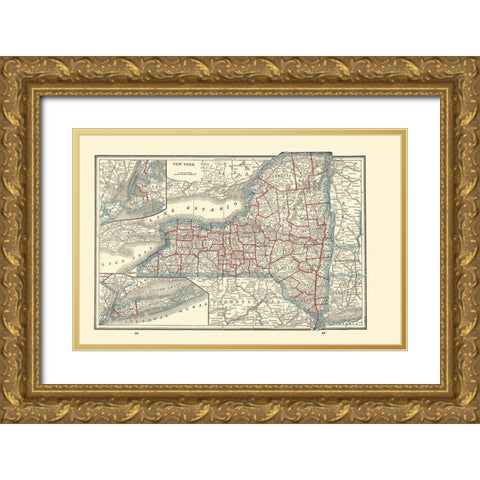 New York - Rathbun 1893 Gold Ornate Wood Framed Art Print with Double Matting by Rathbun