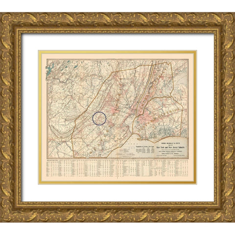New York -1895 Gold Ornate Wood Framed Art Print with Double Matting by Unknown