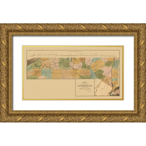 New York - Wright 1834  Gold Ornate Wood Framed Art Print with Double Matting by Wright