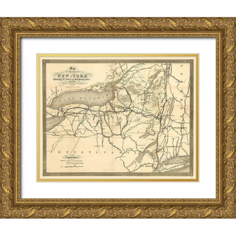 New York Railroads- Clark 1855  Gold Ornate Wood Framed Art Print with Double Matting by Clark