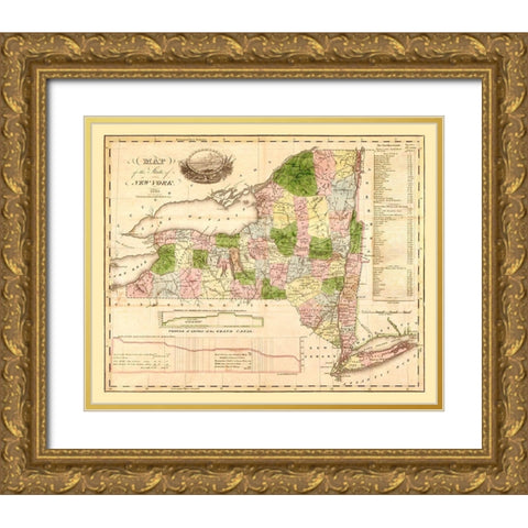 New York - Andrus 1833  Gold Ornate Wood Framed Art Print with Double Matting by Andrus